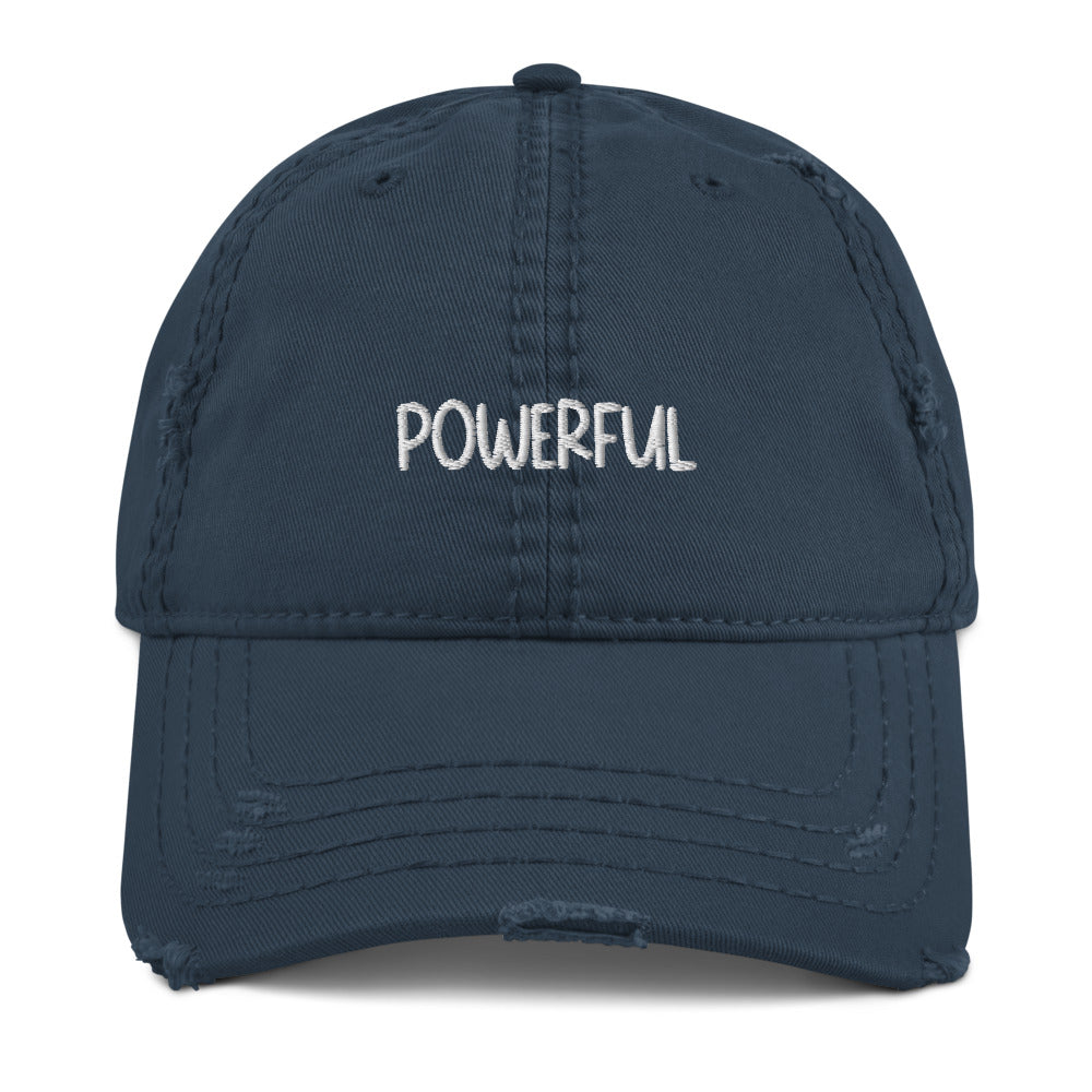 Powerful Embroidered Distressed Hat