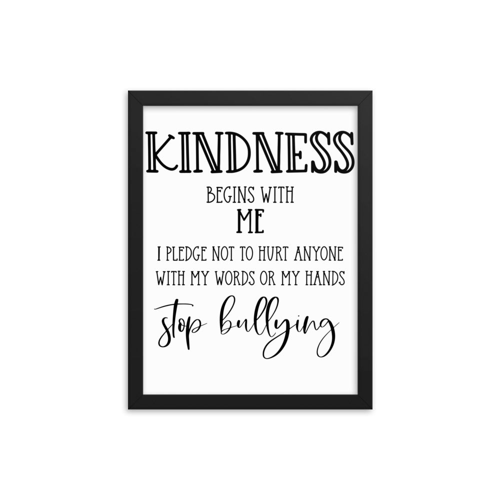 Stop Bullying Pledge Framed Poster for Classroom or Home