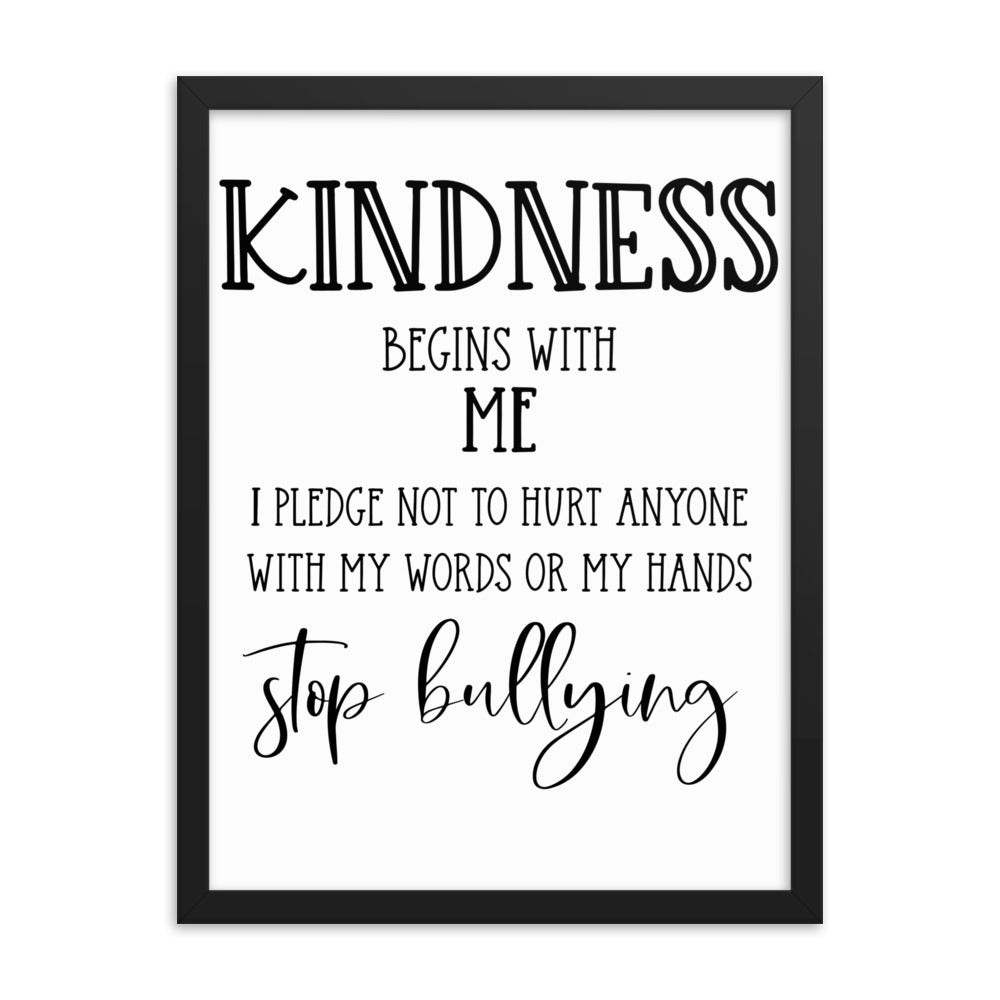 Stop Bullying Pledge Framed Poster for Classroom or Home