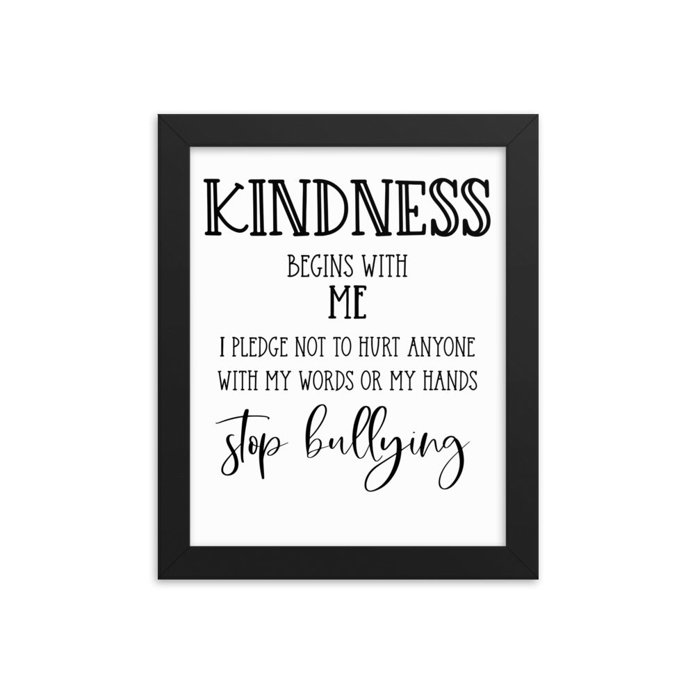 Stop Bullying Pledge Framed Poster for Classroom or Home