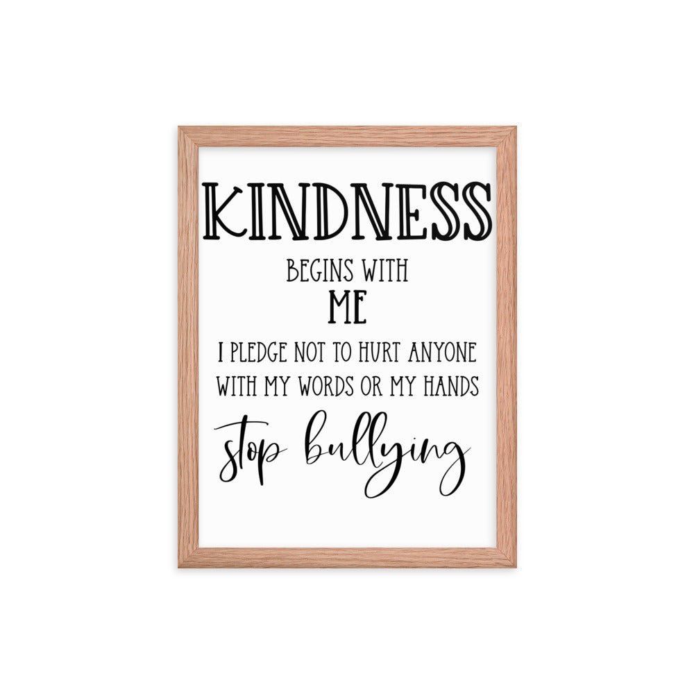 Stop Bullying Pledge Framed Poster for Classroom or Home