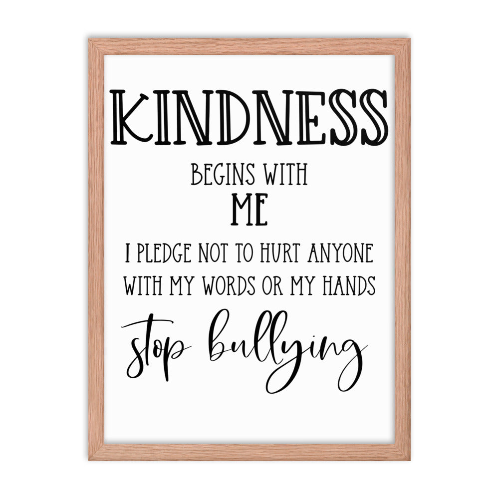 Stop Bullying Pledge Framed Poster for Classroom or Home