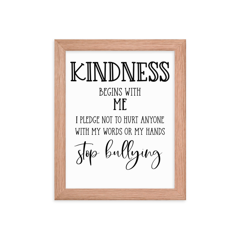 Stop Bullying Pledge Framed Poster for Classroom or Home