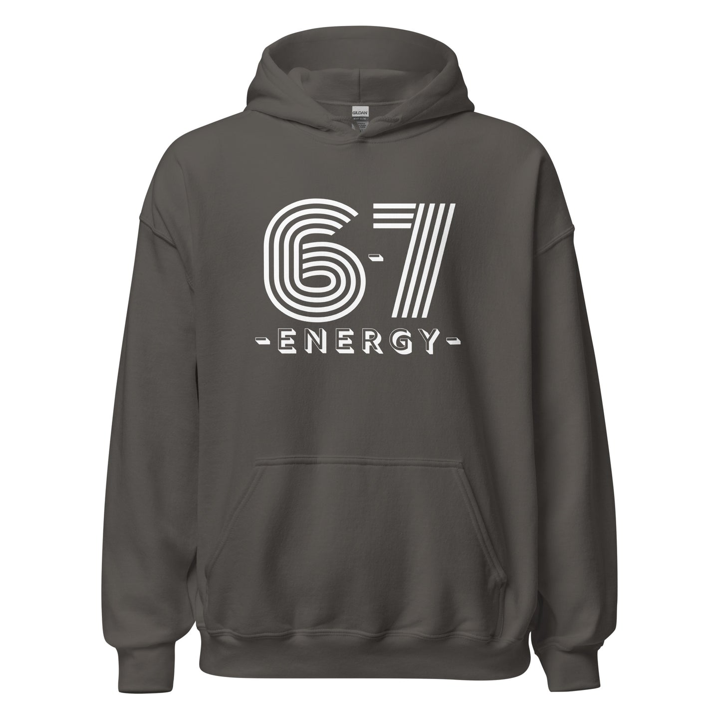 Charcoal unisex hoodie with white text  6-7 ENERGY