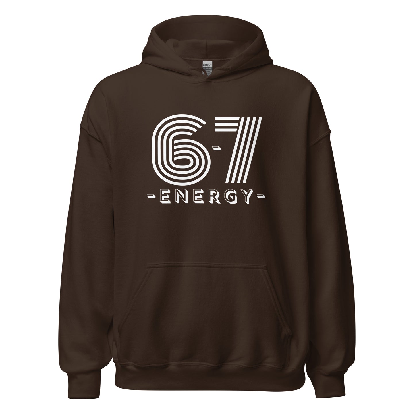 Brown unisex hoodie with white text  6-7 ENERGY