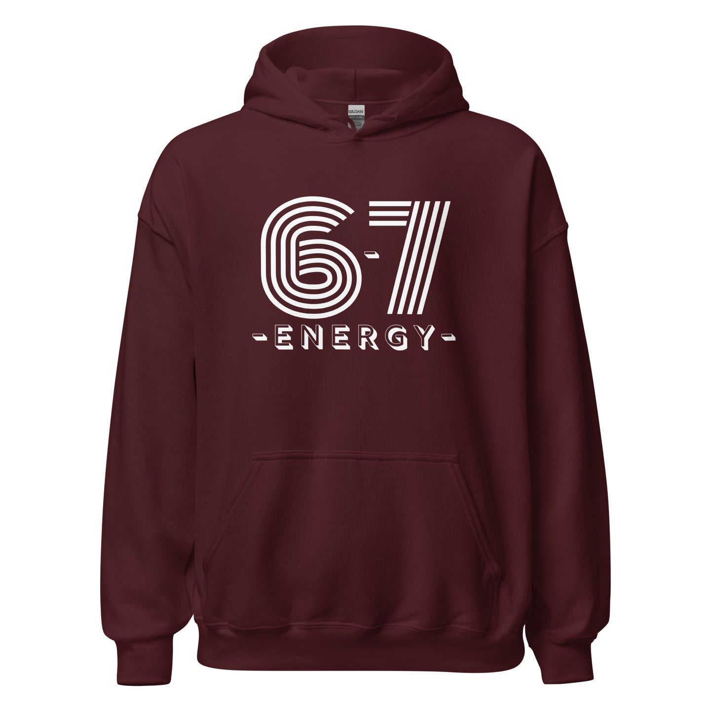 Maroon unisex hoodie with white text  6-7 ENERGY