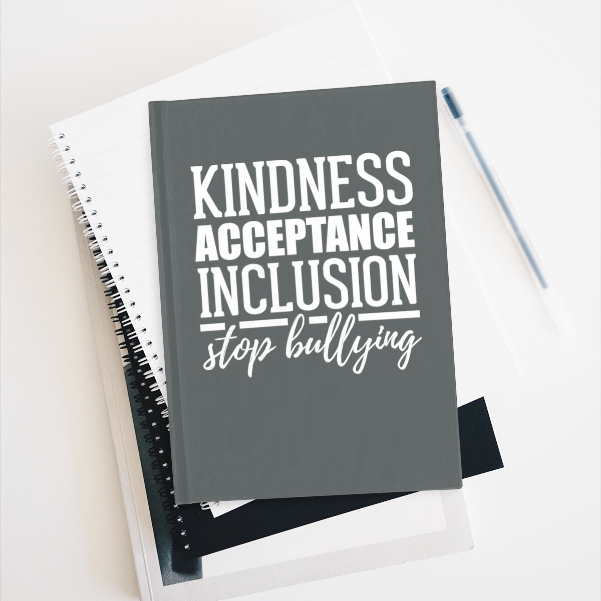 Kindness Acceptance Inclusion Stop Bullying (Charcoal) Journal - Ruled Line