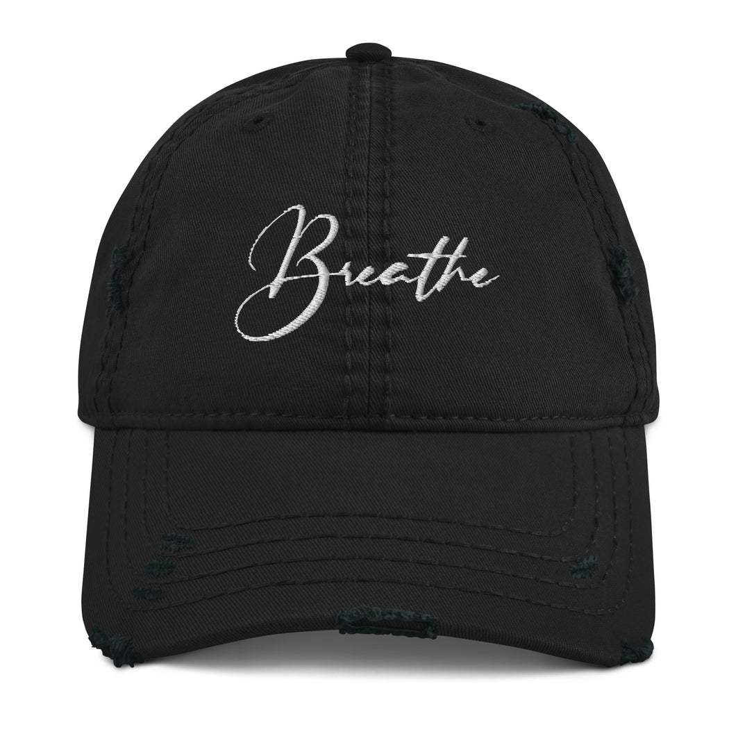 Breathe Embroidered Distressed Hat