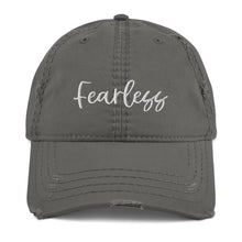 Load image into Gallery viewer, Fearless Embroidered Distressed Hat
