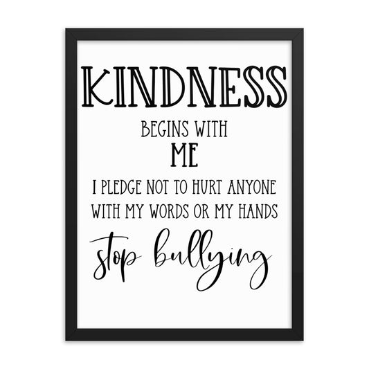 Stop Bullying Pledge Framed Poster for Classroom or Home