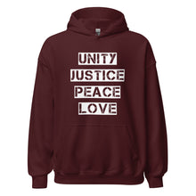 Load image into Gallery viewer, Unity Justice Peace Love Unisex Hoodie
