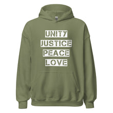 Load image into Gallery viewer, Unity Justice Peace Love Unisex Hoodie
