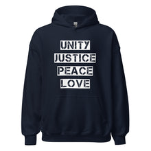 Load image into Gallery viewer, Unity Justice Peace Love Unisex Hoodie
