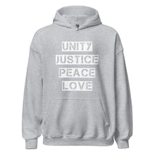 Load image into Gallery viewer, Unity Justice Peace Love Unisex Hoodie
