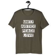 Load image into Gallery viewer, Unity Justice Peace Love Short Sleeve Unisex Tee
