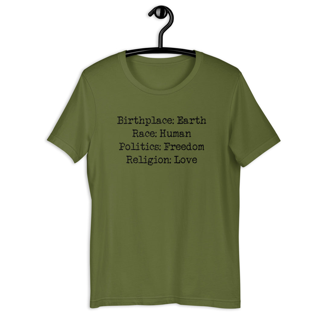 Birthplace: Earth Unisex Tee